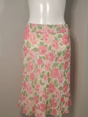 Ann Taylor Pink and Green Floral A-Line Skirt